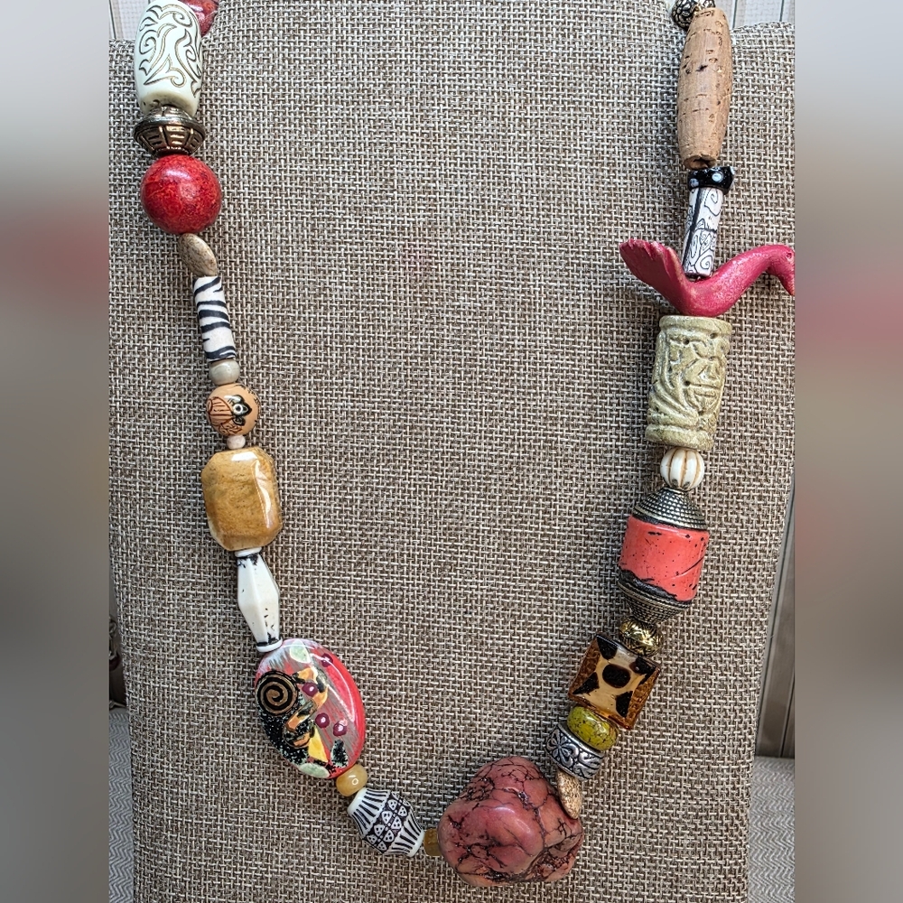 Vintage Trade Beads and ostrich eggshell Necklace featuring a mix of materials